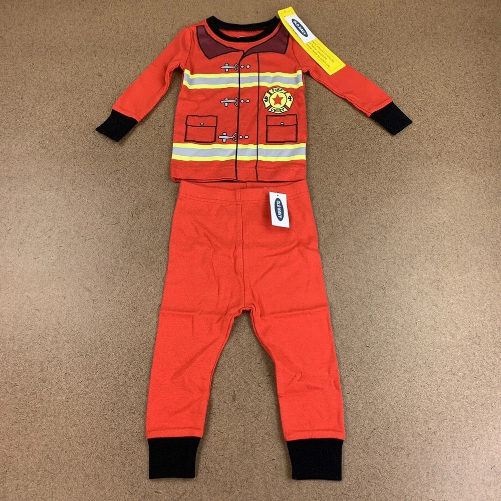 Old Navy Baby Boy Size 12-18 Months Red Firefighter Costume Pajama Set NWT